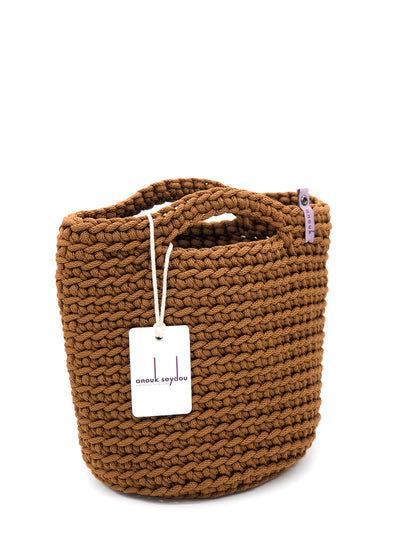 Scandinavian Style Handmade Crochet Bag Short Handles Milk Chocolate
