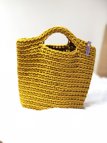 Scandinavian Style Crochet Handmade Bag with Short Handles Mustard Seed