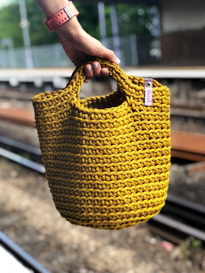 Scandinavian Style Crochet Handmade Bag with Short Handles Mustard Seed