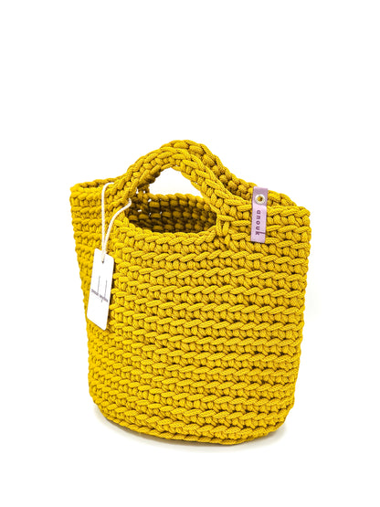 Scandinavian Style Crochet Handmade Bag with Short Handles Mustard Seed