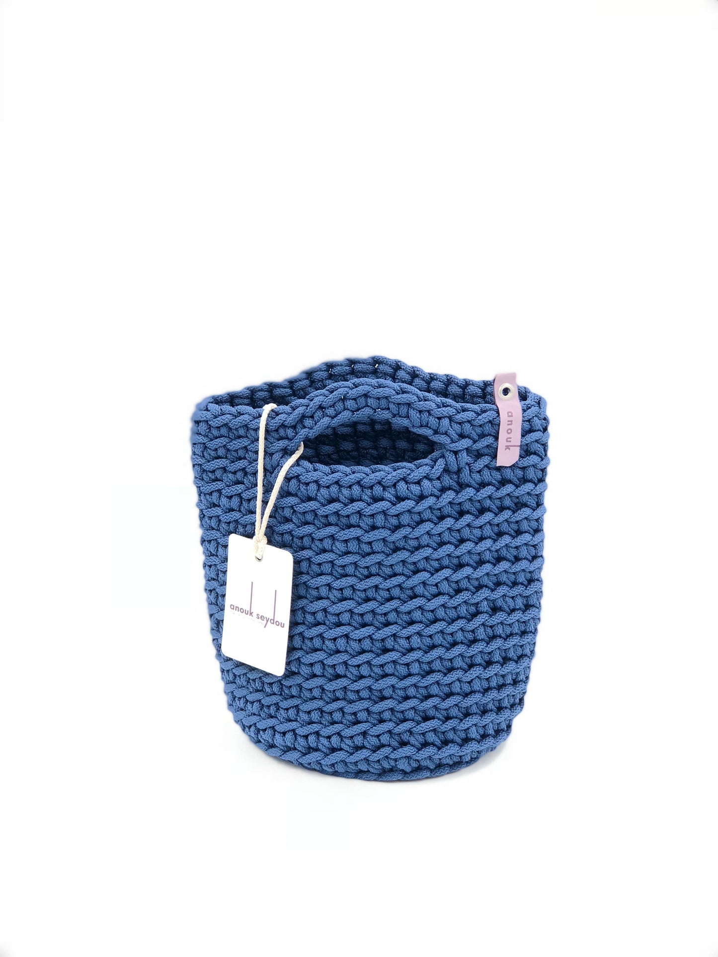 Tote Bag Scandinavian Style Navy Blue Crochet   Size MINI