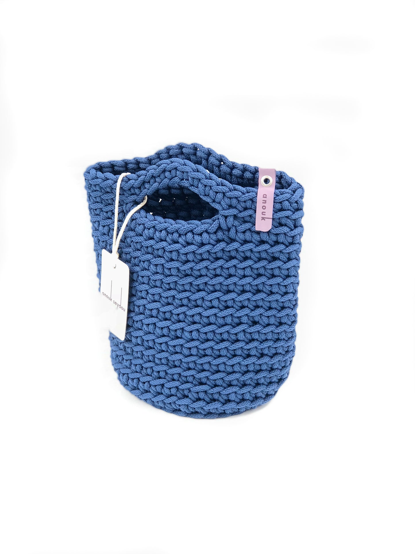 Tote Bag Scandinavian Style Navy Blue Crochet   Size MINI