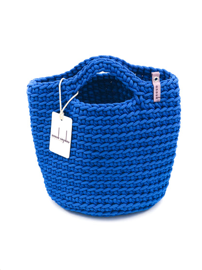 Scandinavian Style Handmade Crochet Tote Bag Short Handles Ocean Blue