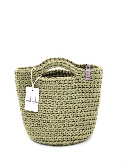 Scandinavian Style Handmade Crochet Tote Bag with Short Handles Olive