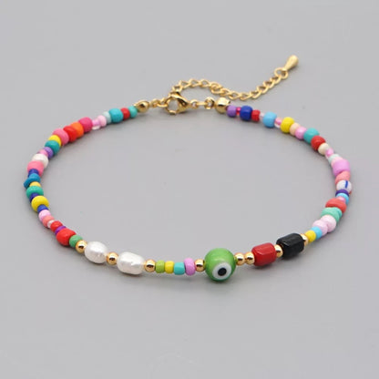 Multicolor Beads Evil Eye Anklet