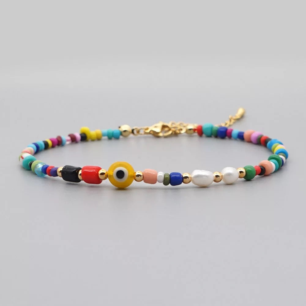 Multicolor Beads Evil Eye Anklet