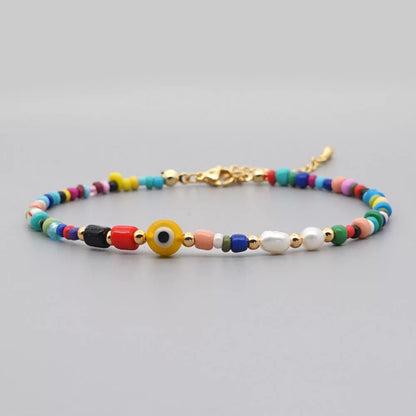 Multicolor Beads Evil Eye Anklet