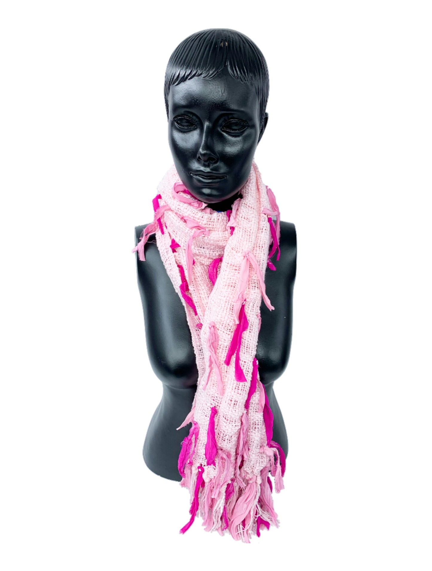 Upcycled Sari Ribbon Silk  on Knitted Cable Scarf/ Boho Scarf
