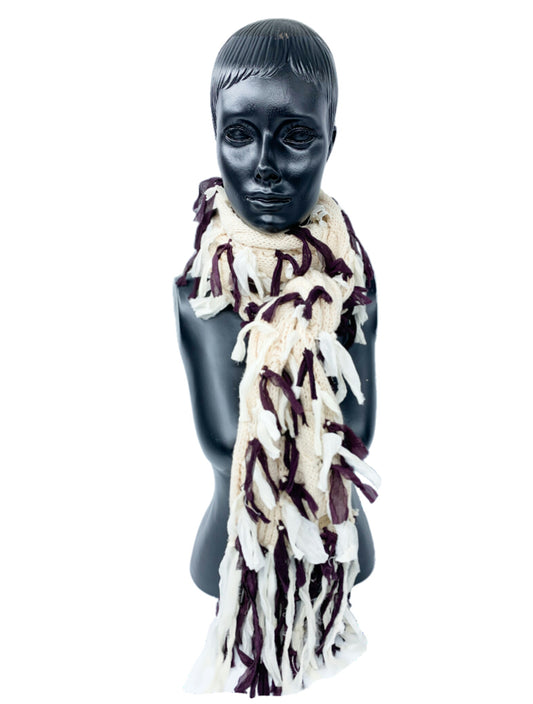 Upcycled Sari Ribbon Silk  on Knitted Cable Scarf/ Boho Scarf