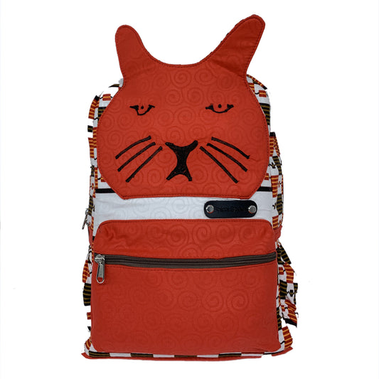Cat Crochet Backpack with Ankara African Fabric - Weekend Bag for Mom. Boho Tote or Cross Body Duffle , Daughter Birthday, Back to School Gift