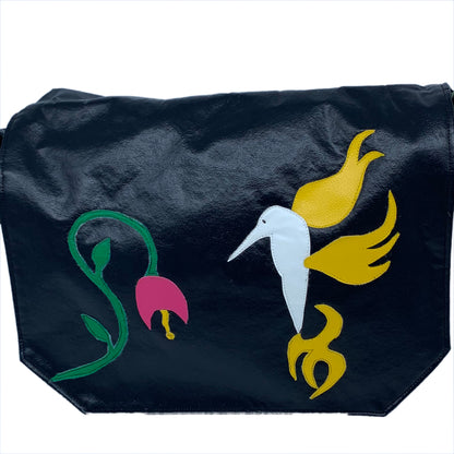 Faux Leather Messenger Bag with Applique
