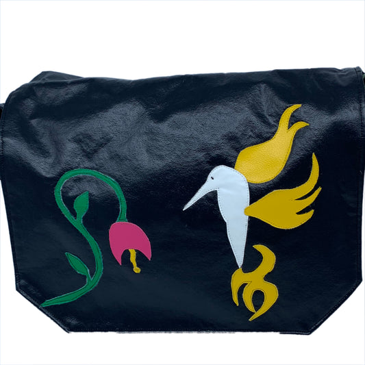 Faux Leather Messenger Bag with Applique