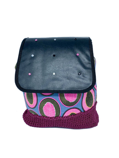 Cute Crochet Backpack with Ankara African Fabric - Weekend Bag for Mom. Boho Tote or Cross Body Duffle , Daughter Birthday, Back to School Gift