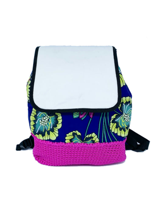 Cute Crochet Backpack with Ankara African Fabric - Weekend Bag for Mom. Boho Tote or Cross Body Duffle , Daughter Birthday, Back to School Gift