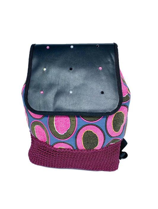 Cute Crochet Backpack with Ankara African Fabric - Weekend Bag for Mom. Boho Tote or Cross Body Duffle , Daughter Birthday, Back to School Gift