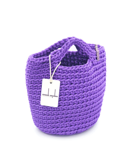 Scandinavian Handmade Crochet Tote Bag Short Handles Royal Purple