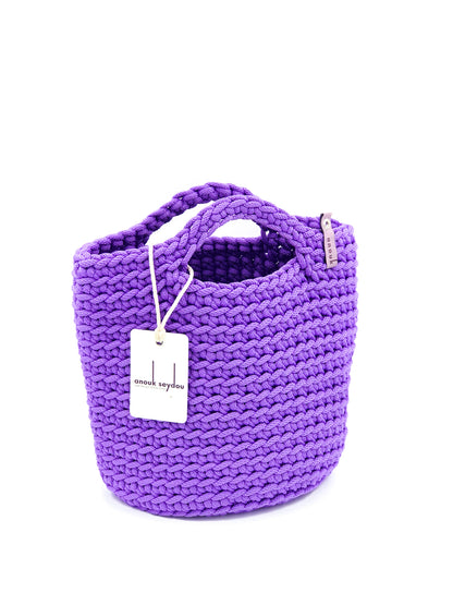 Scandinavian Handmade Crochet Tote Bag Short Handles Royal Purple