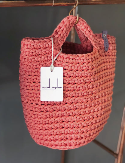 Scandinavian Style Handmade Tote Bag with Short Hands Salmon