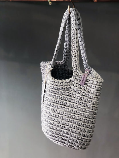 Scandinavian Style Tote Bag Silver Hair Long Handles