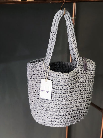 Scandinavian Style Tote Bag Silver Hair Long Handles