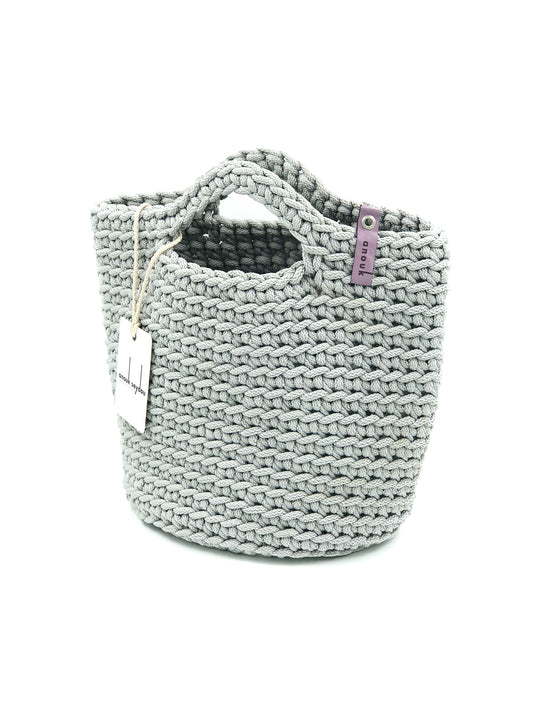 Scandinavian Style Handmade Crochet Tote Bag Short Handles Silver Hair