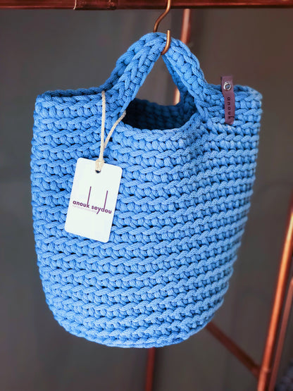 Scandinavian Style Handmade Crochet Bag with Short Handles Sky Blue