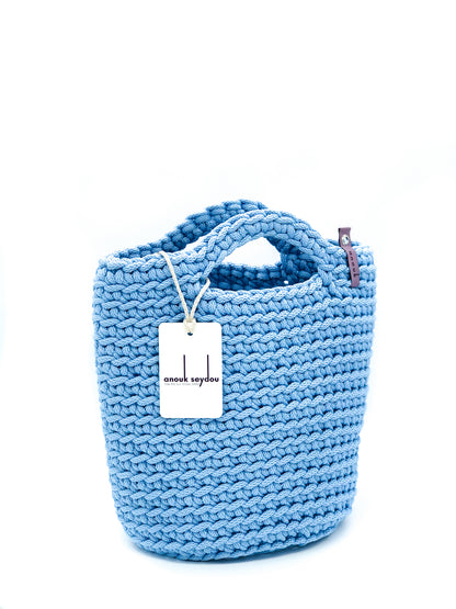 Scandinavian Style Handmade Crochet Bag with Short Handles Sky Blue