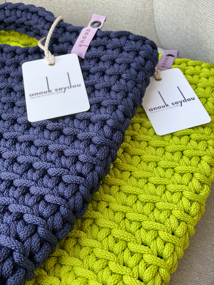 Scandinavian Style Handmade Crochet Tote Bag with Small Handles Spring Green
