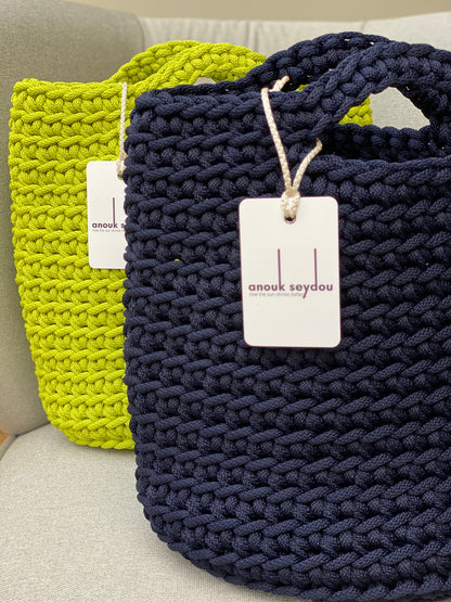 Scandinavian Style Handmade Crochet Tote Bag with Small Handles Spring Green