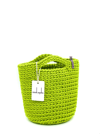 Scandinavian Style Handmade Crochet Tote Bag with Small Handles Spring Green