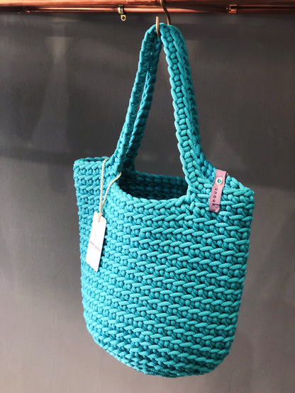 Scandinavian Style Teal Long Handles Tote Bag Handmade