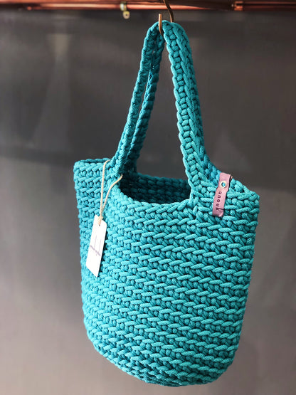 Scandinavian Style Teal Long Handles Tote Bag Handmade