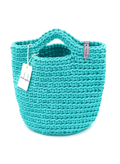 Scandinavian Style Handmade Crochet Tote Bag Teal with Short Handles