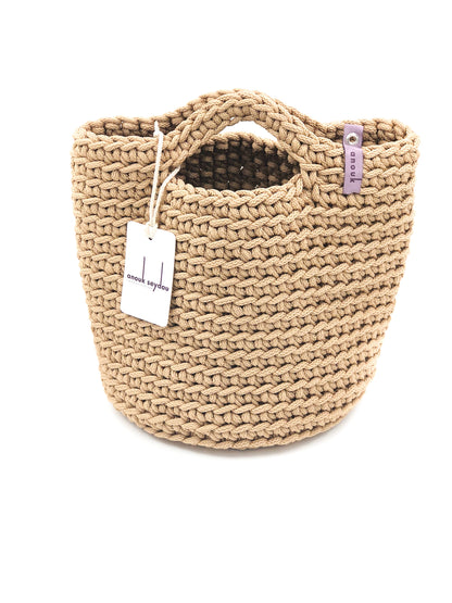 Scandinavian Style Handmade Crochet Tote Bag  with Short Handles White Coffee