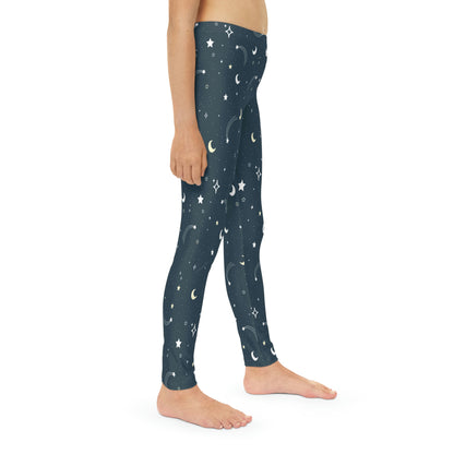 Galaxy, Moon and stars Celestial Youth Leggings, One of a Kind Gift - Unique Workout Activewear tights for kids, Daughter, Niece  Christmas Gift