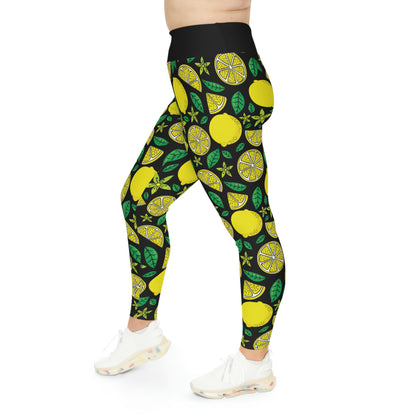 Lemon Summer Plus Size Leggings One of a Kind Gift - Unique Workout Activewear tights for Mom fitness, Mothers Day, Girlfriend Christmas Gift