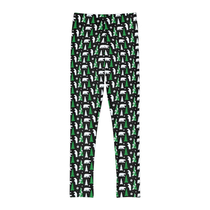 Christmas Tree Bear animal Kingdom Youth Leggings, One of a Kind Gift - Workout Activewear tights for kids, Granddaughter, Niece Christmas Gift