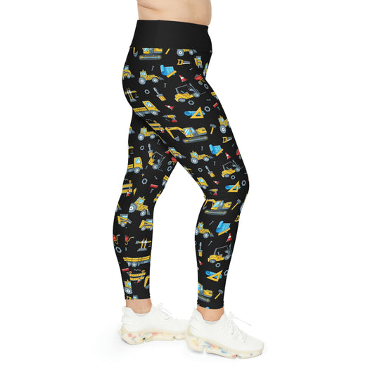 Construction Plus Size Leggings One of a Kind Workout Activewear for Wife Fitness, Best Friend, mom and me tights, Mothers day , Christmas Gift