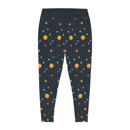 Planet Sun Moon Plus Size Leggings One of a Kind Gift - Unique Workout Activewear tights for Mom fitness, Mothers Day, Girlfriend Christmas Gift