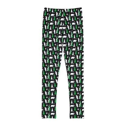 Christmas Tree Bear animal Kingdom Youth Leggings, One of a Kind Gift - Workout Activewear tights for kids, Granddaughter, Niece Christmas Gift