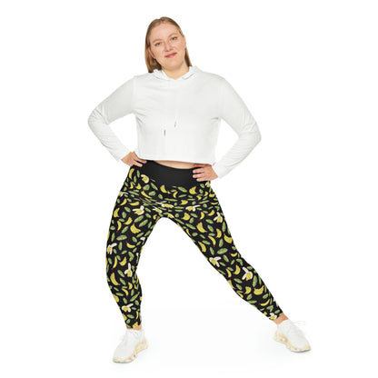 Banana Fruit Plus Size Leggings One of a Kind Gift - Unique Workout Activewear tights for Mom fitness, Mothers Day, Girlfriend Christmas Gift