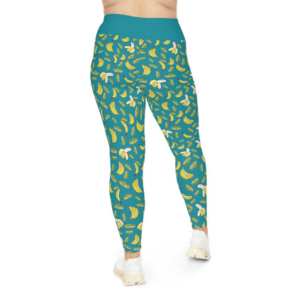 Banana Fruit Plus Size Leggings One of a Kind Gift - Unique Workout Activewear tights for Mom fitness, Mothers Day, Girlfriend Christmas Gift