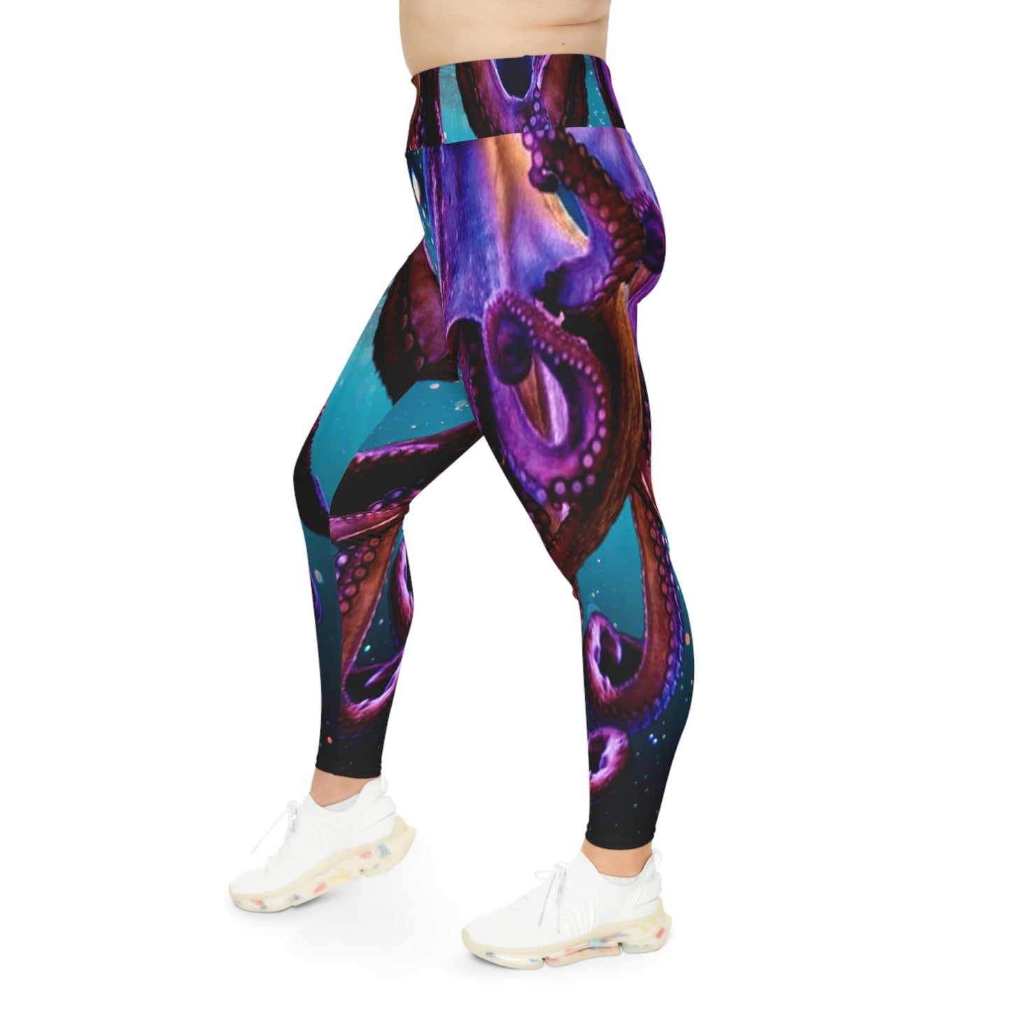 Octopus Beach Plus Size Leggings, One of a Kind Gift - Unique Workout Activewear tights for Mom fitness, Mothers Day, Girlfriend Christmas Gift