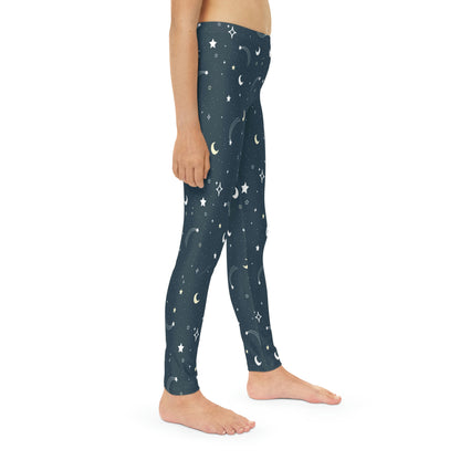 Galaxy, Moon and stars Celestial Youth Leggings, One of a Kind Gift - Unique Workout Activewear tights for kids, Daughter, Niece  Christmas Gift