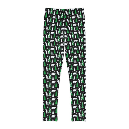 Christmas Tree Bear animal Kingdom Youth Leggings, One of a Kind Gift - Workout Activewear tights for kids, Granddaughter, Niece Christmas Gift