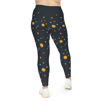 Planet Sun Moon Plus Size Leggings One of a Kind Gift - Unique Workout Activewear tights for Mom fitness, Mothers Day, Girlfriend Christmas Gift