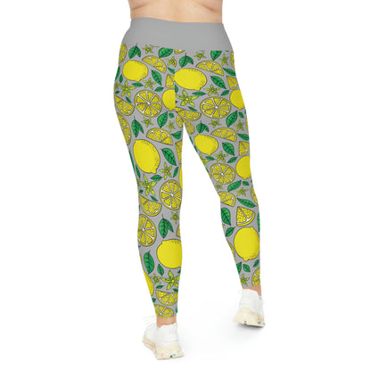 Lemon Summer Plus Size Leggings One of a Kind Gift - Unique Workout Activewear tights for Mom fitness, Mothers Day, Girlfriend Christmas Gift