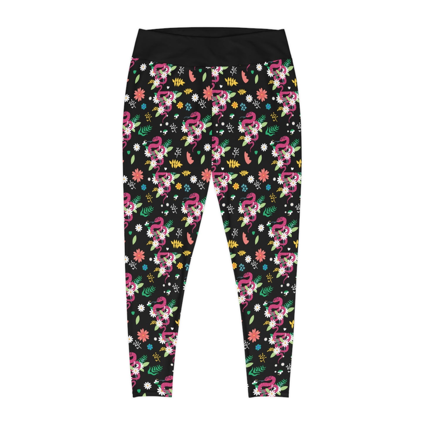 Snake Floral Plus Size Leggings One of a Kind Gift - Unique Workout Activewear tights for Mom fitness, Mothers Day, Girlfriend Christmas Gift