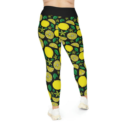 Lemon Summer Plus Size Leggings One of a Kind Gift - Unique Workout Activewear tights for Mom fitness, Mothers Day, Girlfriend Christmas Gift