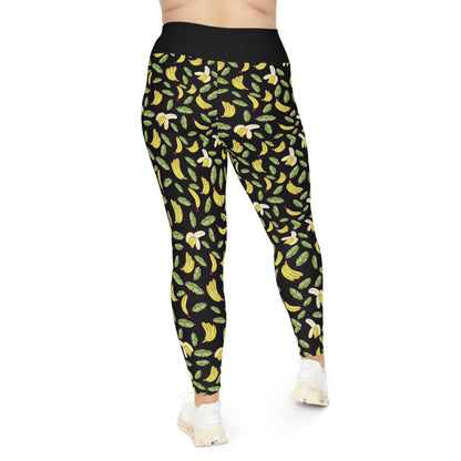 Banana Fruit Plus Size Leggings One of a Kind Gift - Unique Workout Activewear tights for Mom fitness, Mothers Day, Girlfriend Christmas Gift
